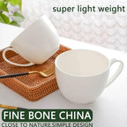 Chulan 22 oz Extra Large Bone China Cereal Mug Set of 4, Oversize White Ceramic Latte Mugs, Jumbo Soup Mugs Coffee Cups with Handles for Chocolate Cocoa Beverage Milk Salads Yogurt, Microwave Safe