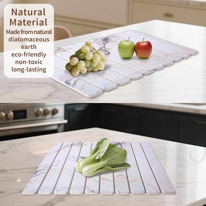 Coolcandy 24x16" Large Stone Dish Drying Mat, Quick Drying Mat Kitchen Counter, Foldable Kitchen Drying Mat, Diatomaceous Earth Stone Drying Mat, Collapsible Dish Mat Kitchen Mat For Drying