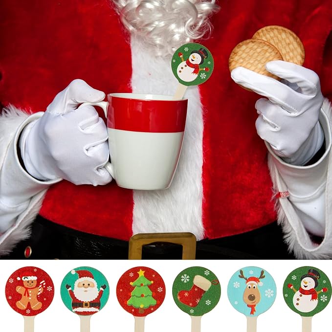 Jinei 120 Pcs Christmas Wooden Coffee Stirrers Wood Cocktail Coffee Stir Sticks Disposable Drink Stirrers for Stirring Hot Chocolate Milkshake Restaurant Home Office (Assorted Style)