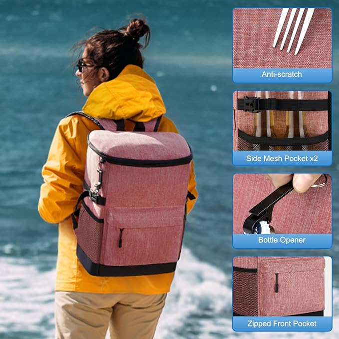 Cooler Backpack 33 Cans Backpack Coolers Insulated Leak Proof Soft Beach Cooler Bag for Men Women Ice Chest Backpack Camping Hiking Picnic Travel Cooler Lunch Backpack