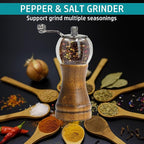 Pepper Mill Set, Manual Pepper Mills, Classical Hand Shake Wooden Pepper Grinder Set or Salt Grinder, Salt Mills Ceramic Blades Metal Handle, Enjoy Fresh Ground spices (Antique 1pcs-6in)