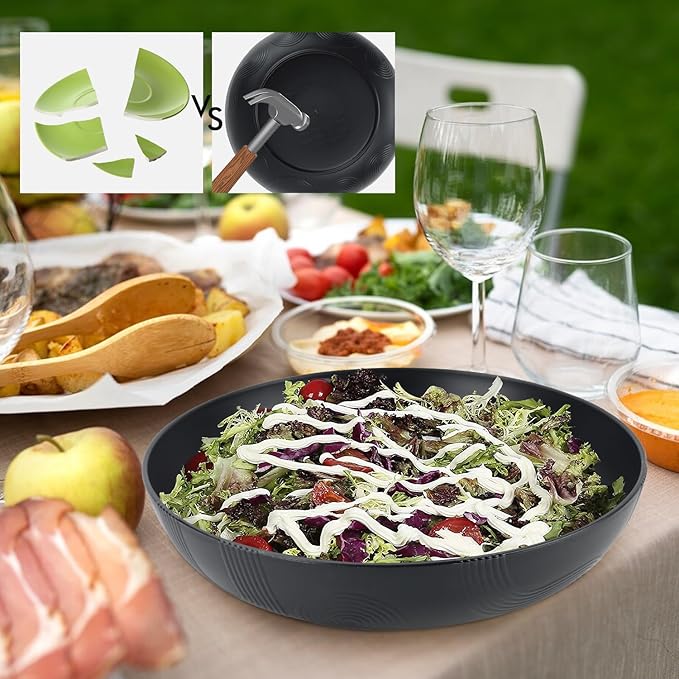 Large salad bowls,65oz Salad bowls set of 2,Unbreakable Plastic bowls Microwave & Dishwasher Safe Bowls,Wheat Straw Serving Bowls for Salad, Cereal, Fruit, Dishwasher Safe.Black