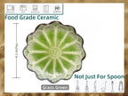 Ceramic Spoon Rest for Stove Top, Flower Cute Spoon Rest for Kitchen Counter, Cooking Spoon Holder for Kitchen Counter, Utensil Rest Spatula Rest Ladle Holder Tong Rest, 1 PC (Ice Cracks, Grass Green)
