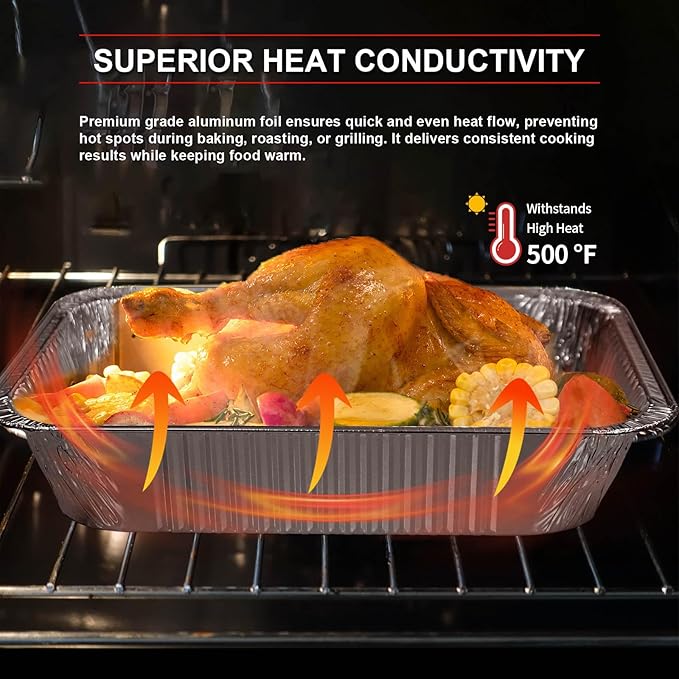 GrillChef Aluminum Foil Pans, Disposable 9x13 Baking Pans, 30 Pack Tin Foil Holders Half Size for Cake, Steam Table, Cooking, Heating, Storing, Aluminum Trays Heavy Duty