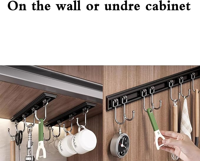 2PCS Utensil Racks with 8 Hooks 17 Inch Kitchen Utensil Holders Hanging Utensil Rack Multifunctional (17 inch)