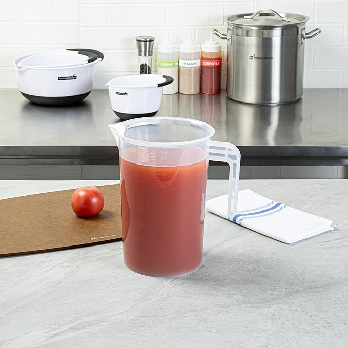 Restaurantware Measuring Cup, 4 Quarts Pack of 1 Conical Spout Liquid Scaling Vessel Embossed Ml and Oz Graduations, Clear Plastic Measuring Cup with Handle, For Cooking Baking For Oil Flour