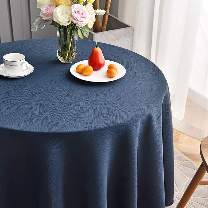 maxmill Round Jacquard Tablecloths Swirl Pattern Spillproof Wrinkle Free Heavy Weight Soft Table Cloth for Circular Table Cover of Buffet Banquet Parties Holiday Dinner Round 90 Inch Navy Blue