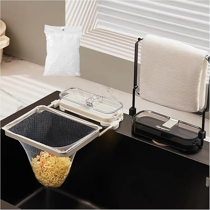 Sink Drain Strainer 2025 New Suction Cup Sink Kitchen Net Strainer Colander Collapsible Corner Sink Strainer Over for Food Waste Filtering Kitchen Leftover Have Mesh Bags (B+W, Filter 50Pcs)