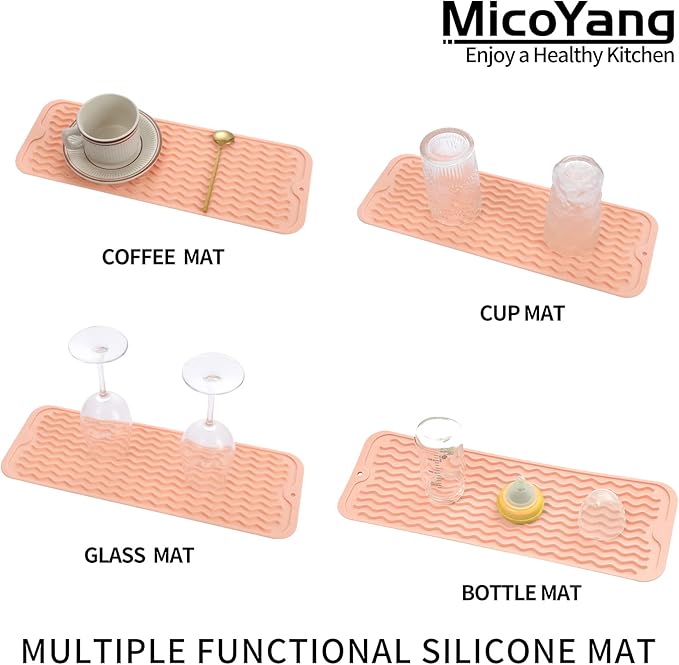 Silicone Dish Drying Mat for Multiple Usage,Easy clean,Eco-friendly,Heat-resistant Silicone Mat for Kitchen Counter,Sink,Bar,Bottle,or Cup Pink M 17 inches x 6 inches