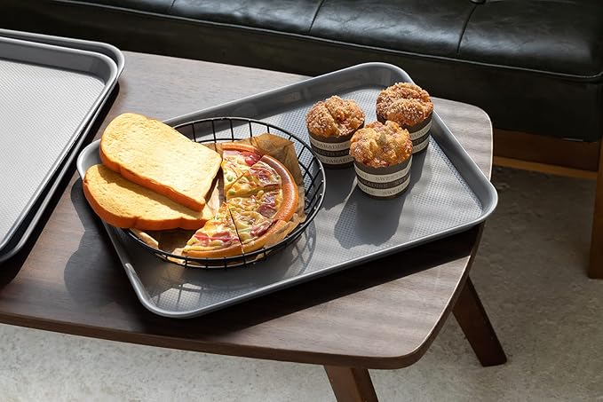 Plastic Cafeteria Trays,Fast Food Serving Trays,13"X17",Set of 6 (Gray)