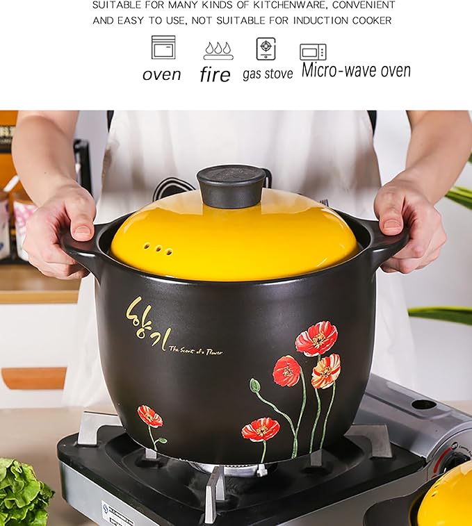 Ceramic Clay Pot for Cooking with Lid Chinese Stew Hot Pot, Earthenware Pot For Cooking Rice, Noodle and Porridge Milk Soup, Casserole Nonstick Cookware for Home Restaurant,5.5l