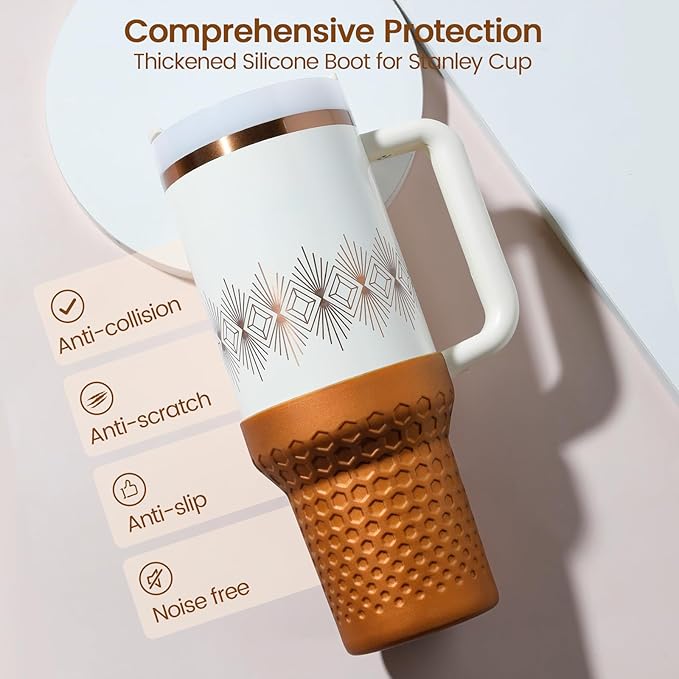 Metallic Glitter Boot for Stanley, Silicone Protector Sleeve Accessories for Stanley Quencher H2.0 FlowState Tumbler 40oz / Adventure Quencher Tumbler 40oz (Bronze)
