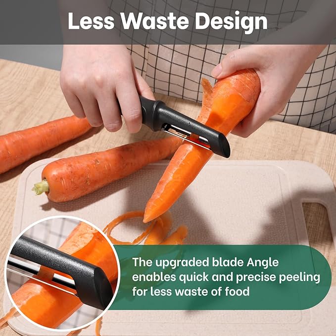 Beneno Swivel Vegetable Peeler, Razor-Sharp Smooth Peeling Stainless Steel Blades, Ergonomic Comfort Non-Slip Rubber Handle, Durable Kitchen Peeler Tool with Potato Eye Remover, Dishwasher Safe, Black
