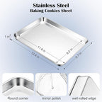E-far Stainless Steel Baking Sheet, 12.4” x9.7” Baking Cookie Sheet Pan for Oven, Non-toxic Metal Toaster Oven Tray for Cake Cookie, Healthy & Rust Free, Mirror Finish & Dishwasher Safe, 1 Pack