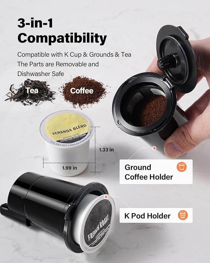 K Cup Coffee Maker With Bold Setting, Single Serve Hot & Iced Coffee Maker for K-Cup and Grounds, 52oz Removable Reservoir, 6 to14oz Brew Sizes, Pod Coffee Machine With Reusable Filter, Gray