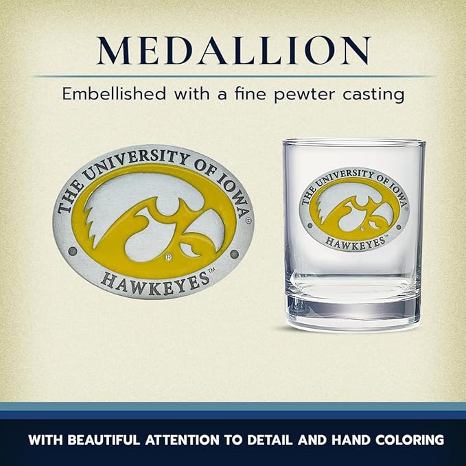 Heritage Pewter University of Iowa Collector's Double Old Fashion Glass | Double Rocks Drinkware 14 OZ | Expertly Crafted Pewter