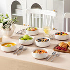 MALACASA Cereal Bowls Set of 6, 24 OZ Ceramic Bowls for Kitchen, Soup Bowl Breakfast Bowls, Dishwasher Microwave Safe, Khaki White, Series TARA