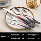 20-Pieces Black Red Silverware Sets for 4,Black Red Handle Stainless Steel Cutlery Set, Include Forks Spoons and Knives Set, Dishwasher Safe Utensil Sets for Home Restaurant