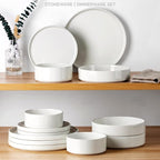 Stoneware Dinnerware Sets for 4 with Pasta Bowl, Onader 16 Piece Plates and Bowls Dish Set, Speckled Kitchen Dishware Dining Ware, Microwave & Dishwasher Safe - Cloud White
