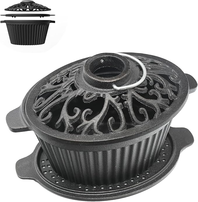 Wood Stove Steamer, Cast Iron Humidifier for Wood Stove, Cast Iron Steamer Pot, Trivet, Lattice Top, Pre-Seasoned, Fireplace Humidifier Cookware Set, All Seasons Cookware Set.