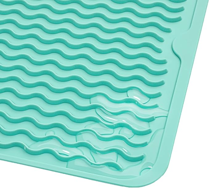 Silicone Dish Drying Mat for Multiple Usage,Easy clean,Eco-friendly,Heat-resistant Silicone Mat for Kitchen Counter or Sink,Refrigerator or Drawer liner Mint M 12 inches x 12 inches
