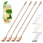 4 Pcs Bar Spoon Cocktail Mixing Spoon Set – Rose Gold Spoons with Elegant Twisted Spiral Handle, Good for Cocktails, Iced Tea, and Coffee Drinks – Durable Stylish Stainless Steel Stirring Spoons