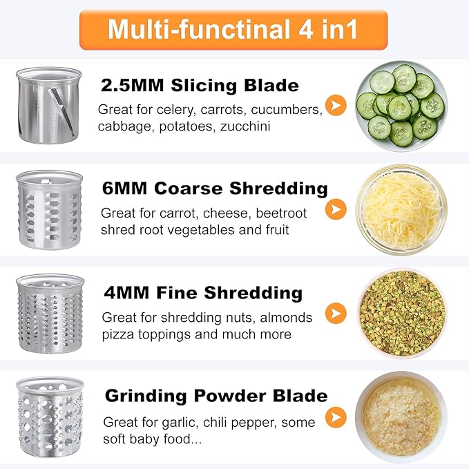 Large Stainless Steel Slicer Shredder Attachment for KitchenAid Mixers,Dishwasher Safe Vegetable Cheese Grater Accessories with 4 Cutting Blades by KINGEAGLE