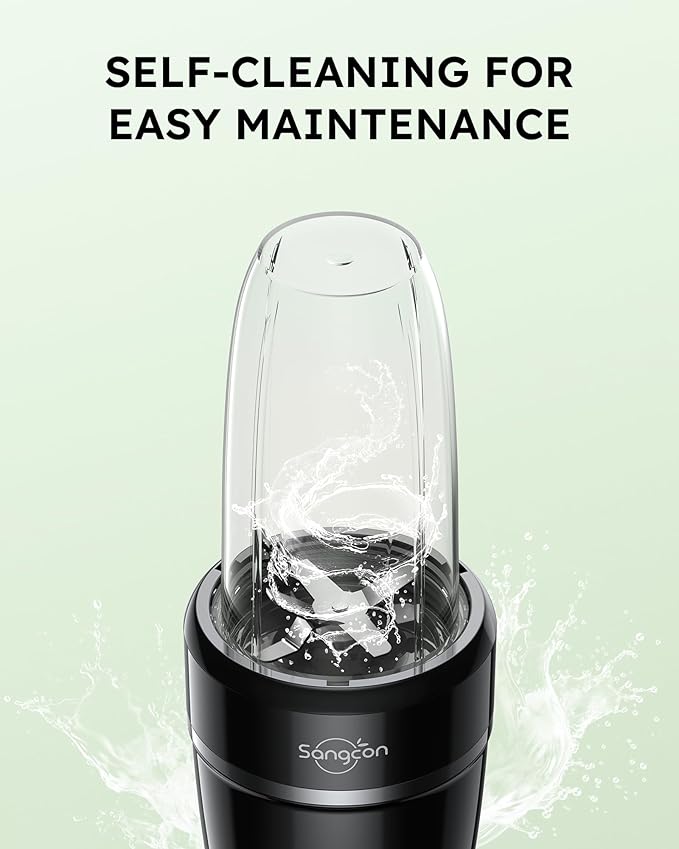 Sangcon 1000W Blender for Smoothies, Blenders for Kitchen with (3) Cups (2) Spout Covers (1) Storage Cap (1) To-Go Cap, Portable Blender for Shakes and Smoothies, Ice Crushing, Frozen Drinks, Spices