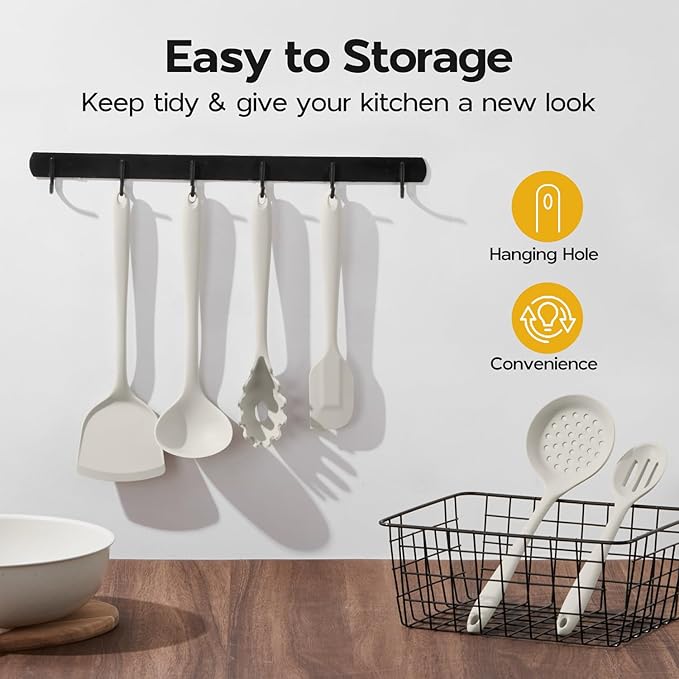 Silicone Cooking Utensils Set, Onader 6 Pieces Kitchen Utensils for Cooking, White Kitchen Utensils Gadget Set of Nonstick Cookware