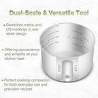 2PCS 1Cup (240ml, 8oz) Single Measuring Cup, Etched Inner Scale Stainless Steel Measure Scoop, Metric and US Measurement, Dishwasher Safe