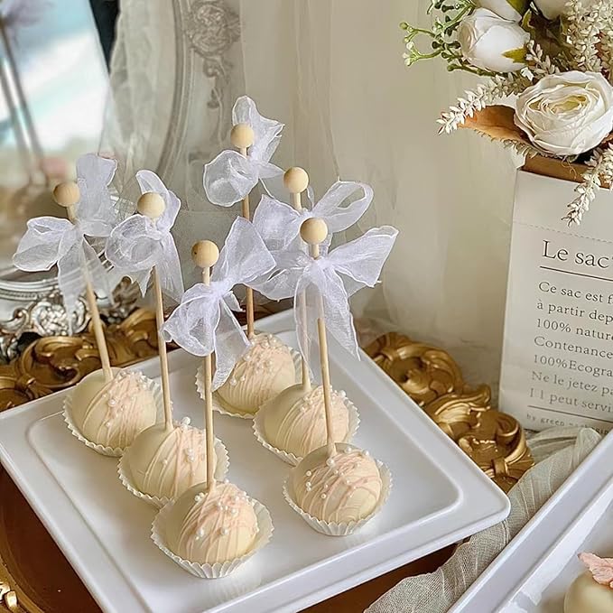 100 Pieces 6Inch Rock Candy Sticks with Ball Wooden Sticks Wood Cake Sticks Drink Stirrer Sticks for Lollipop Coffee Appetizer Skewers (Round)