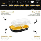 Oval Aluminum Foil Pans with Snap-On Lids (5 Pack) | 2X Thicker Heavy Duty Reusable Container 25oz for Take-Out (Black)