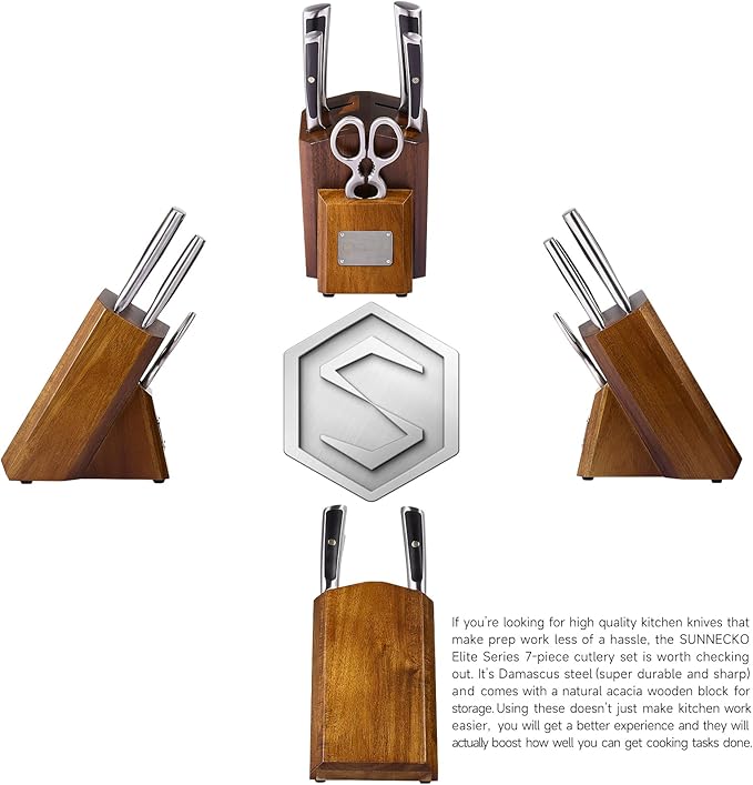 Sunnecko Damascus Kitchen Knife Set - Sharp Kitchen Knife Set of 7pcs with Japanese Damascus Steel VG10 - Professional Kitchen Knife Block Set with Full-tang Stainless Steel Handle