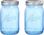 WELLIFE Wide Mouth Mason Jars,2 Pack Blue Mason Jars 32 OZ,Mason Jar for Decor Canning & DIY Crafts,Food Storage,Fermenting,Pickling,Meal Prep