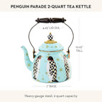 MACKENZIE-CHILDS Enamel Tea Kettle, Cute Tea Kettle for Stovetop, 2 Quarts, Penguin Parade