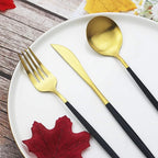 JASHII Silverware Set 36 Piece Food Grade Stainless Steel Flatware Set Fork Spoon Knife Utensils for Daily Use and Party, Service for 6 Anti Rust, Safe in Dishwasher (Matte Black handle gold)