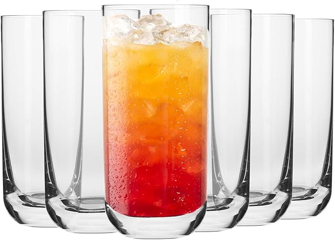 Krosno Long Tall Water Juice Mojito Drinking Glasses, Set of 6 Highball Glasses, 12.1 oz, Glamour Collection, Lead-Free Crystal Glass Drinking Glasses, Water Glasses, Made in Europe