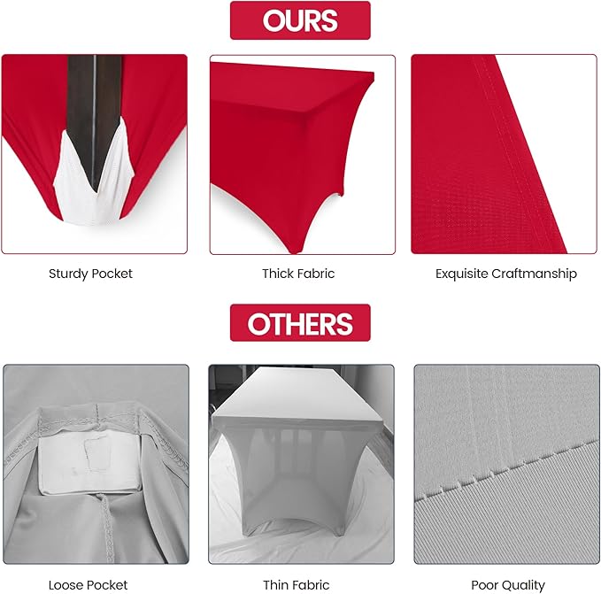 Utopia Kitchen 6FT Spandex Tablecloth [2 Pack, Red] 200 GSM Stretch, Fitted, Washable and Wrinkle Resistant Table Cloth Rectangle Cover for Trade Shows, Wedding, Parties [72Lx30Wx30H Inch]