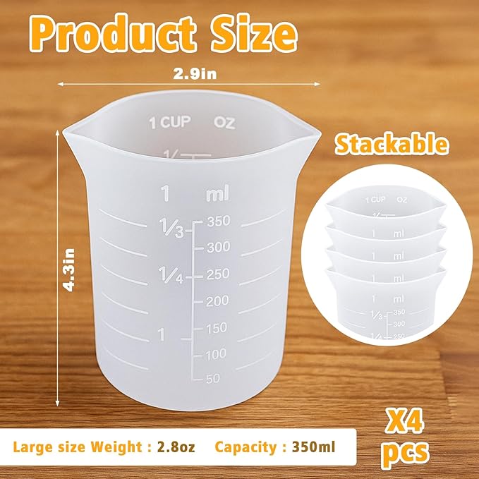 Palksky Silicone Cups for Melting Chocolate, 4PCS Silicone Measuring Cups with 350ml Capacity, Reusable Baking Supplies for DIY Chocolate Molds