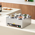 VEVOR Electric Soup Warmer, Four 6.34QT Stainless Steel Round Pot with 86~185°F Adjustable Temp, 1500W Commercial Bain Marie with Anti-Dry Burn and Reset Button, Soup Station for Restaurant, Buffet