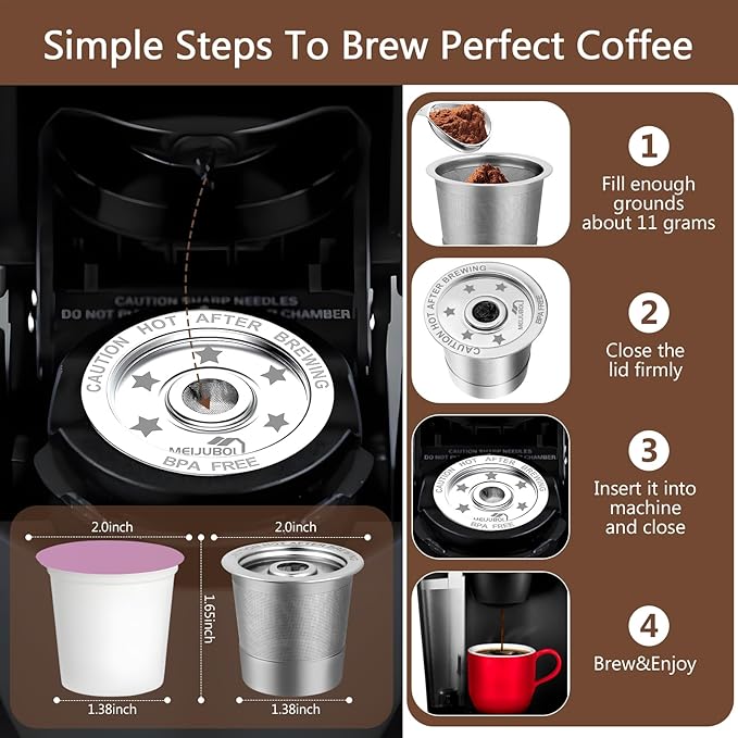2 Pack Reusable K Cups Coffee Pods for Keurig 1.0, Stainless Steel Refillable K Cup Metal Coffee Filter with Scoop & K Cup Cleaning Brush, BPA-Free, Eco-Friendly