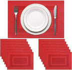 PIGCHCY Vinyl Placemats Set of 12 Washable Durable Kitchen Easy to Clean Plastic Placemats for Dining Table (Passionate Red)