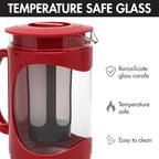 Primula Burke Deluxe Cold Brew Iced Coffee Maker, Comfort Grip Handle, Durable Glass Carafe, Removable Mesh Filter, Perfect 6 Cup Size, Dishwasher Safe, 1.6 qt, Red