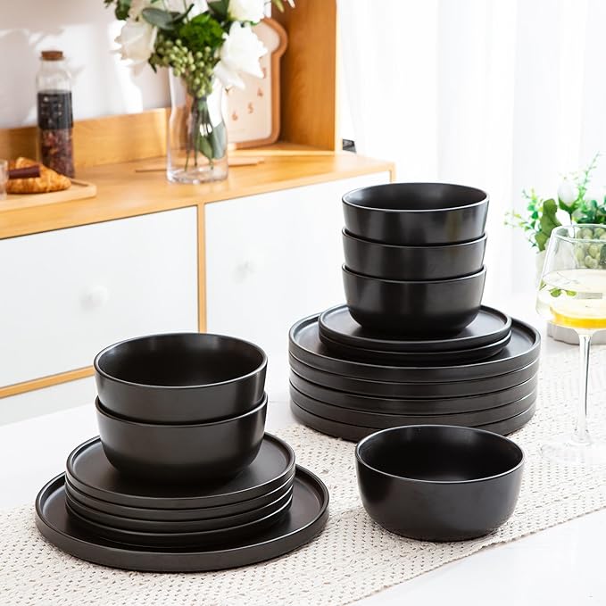 AmorArc Stoneware Cereal Bowls Set of 6, 26oz Soup Bowls Set for Cereal Soup Snacks, Modern Kitchen bowls for Meal, Dishwasher &Microwave Safe, Matte Black
