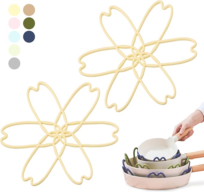 iPROTECT - Stack Expert | Multi-Purpose BPA-Free SiliconePans & Pots Protector. Set of 2. Trivets for All Cookware Sizes, Protects Coating & Scratches, Dishwasher Safe (Lemon Yellow, L)