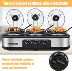 Triple Slow Cooker, 3×1.5 QT Buffet Servers and Warmers, 3 Pots Buffet Slow Cooker Adjustable Temp Lid Rests Stainless Steel Manual Silver for Parties Holidays Families