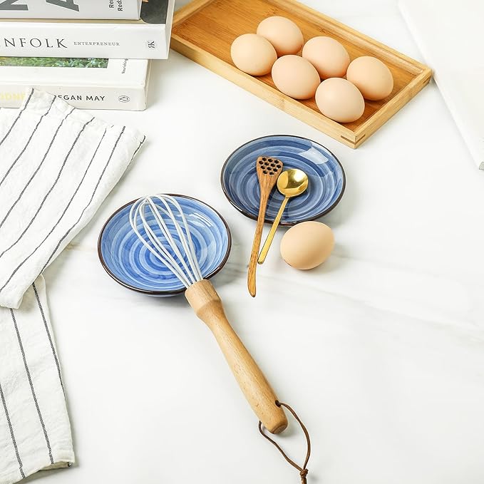 KitchenTour Spoon Rest for Stove Top, 4.7 inch Ceramic Spoon Holder for Kitchen Counter, Coffee Spoon Rest, Cooking Utensil Rest for Spatula, Set of 4, Assorted Cool Colors