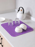 Silicone Dish Drying Mat for Multiple Usage,Easy clean,Eco-friendly,Heat-resistant Silicone Mat for Kitchen Counter or Sink,Refrigerator or Drawer Liner Purple XL 18 inches x 16 inches