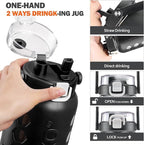 MUKOKO Half Gallon/64 oz Glass Water Bottles with Straw and Lid,Motivational Water Jug with Time Marker Reminder and Silicone Sleeve,100% Leakproof BPA Free Fitness Sports Large Bottle-Black