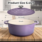 Zulay Kitchen 6 Quart Enameled Cast Iron Dutch Oven Pot with Lid – Premium Durability & Oven Safe up to 500°F – Heavy Duty Cookware Perfect for Bread Baking, Stews, Braising & Roasting – Lavender Jade